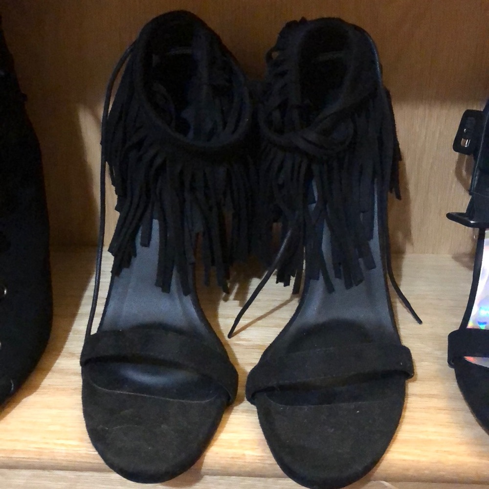 Black Fringe Heels